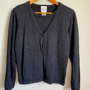 Bentley Vintage Womens Black Metallic‎ Single Button Sweater Cardigan Top Medium